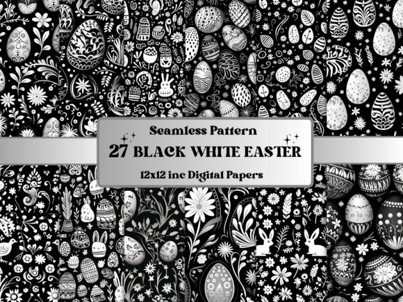 Download Black White Doodles Easter Pattern Paper - Easter pattern Collection