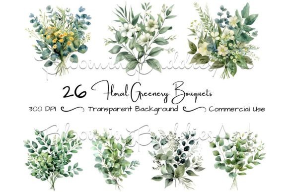 Download 26 Floral Bouquets Greenery Clipart Set - Greenery Collection