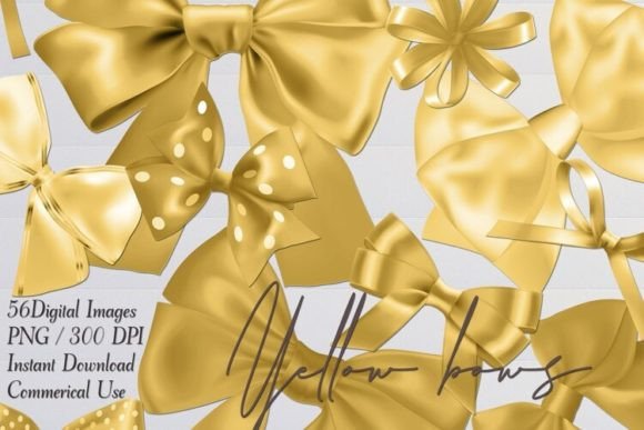 Download Yellow Satin Ribbon Bows Cliparts PNG - Satin Collection